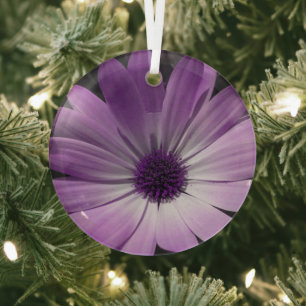 Purple Daisy Flower Glass Ornament