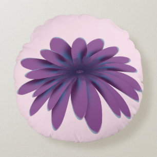 Purple Daisy Flower Illustration Floral Botanica Round Pillow