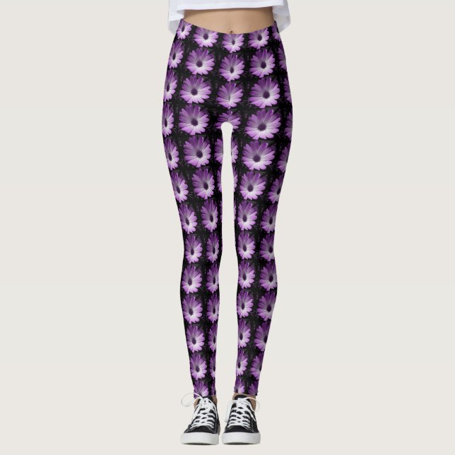 Purple Daisy Flower Leggings (Front)