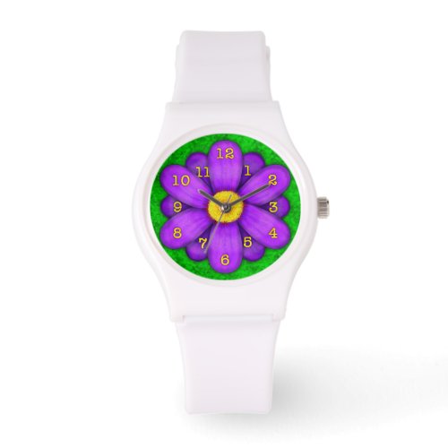 Purple Daisy Flower on Green Beautiful Watch