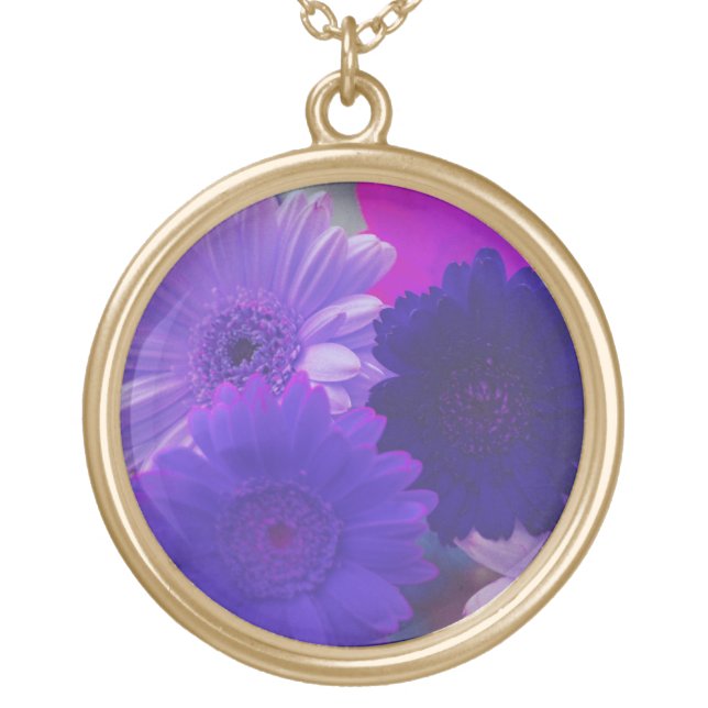 Purple Daisy Flower Pendant Charm Necklace (Front)