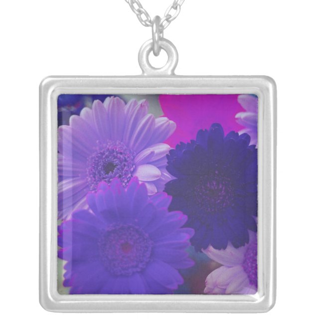 Purple Daisy Flower Pendant Charm Necklaces (Front)