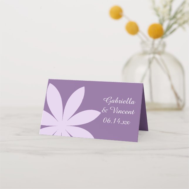 Purple Daisy Flower Wedding Charity Favors Place Card (Front)