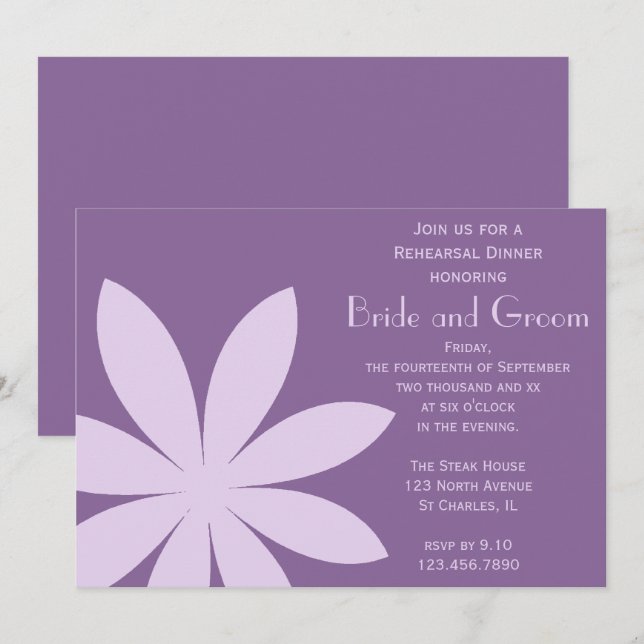 Purple Daisy Flower Wedding Rehearsal Dinner Invitation (Front/Back)
