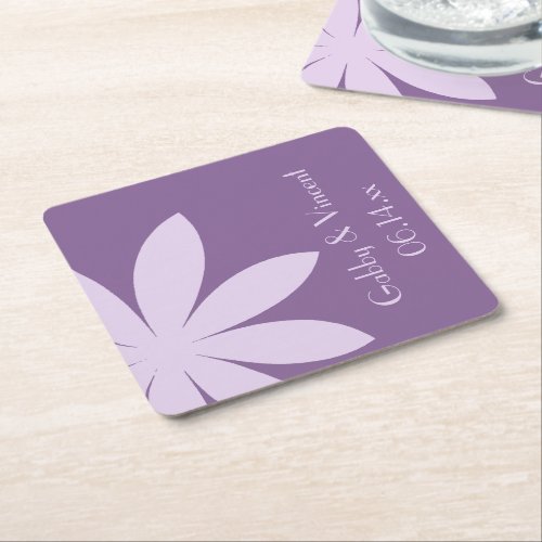 Purple Daisy Flower Wedding Square Paper Coaster