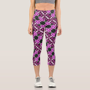 Purple Daisy Flowers Abstract Design Capri Leggings
