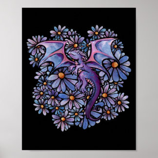Purple Daisy Flowers Dragon Poster