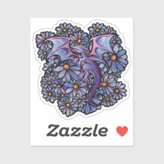 Purple Daisy Flowers Dragon                        Sticker