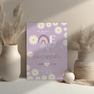 Purple Daisy Flowers Isn't She Onederful Birthday Invitation