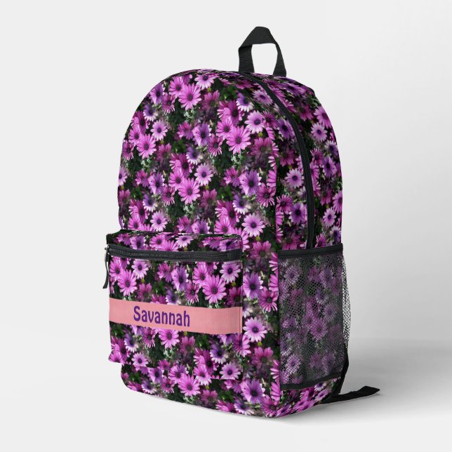 Purple Daisy Flowers Pattern Personalized    Printed Backpack (Back Corner Right)
