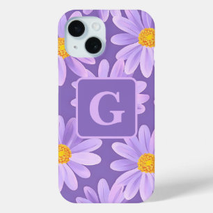 purple daisy flowers personalized monogram iPhone 15 case