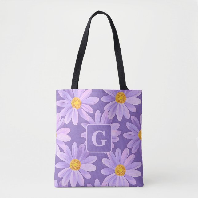 purple daisy flowers personalized monogram  tote bag (Front)