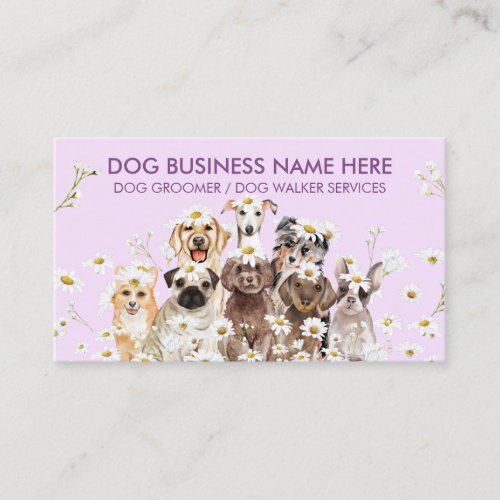 Purple Daisy Flowers Pet Sitter Walker dog petcare Business Card