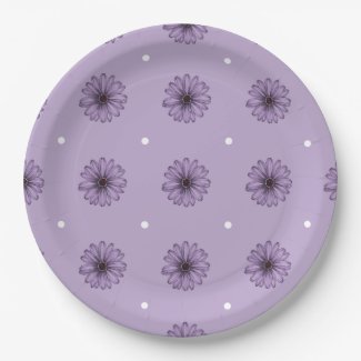 Purple daisy flowers polka dots botanical lilac