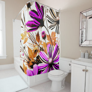 Purple Daisy Flowers Striking Botanical Pattern Shower Curtain
