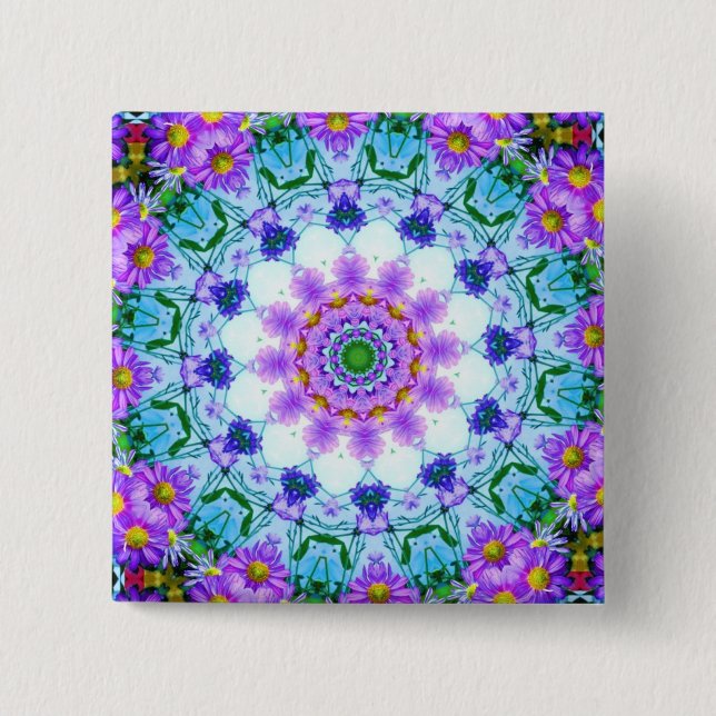 Purple Daisy Geometric Button (Front)