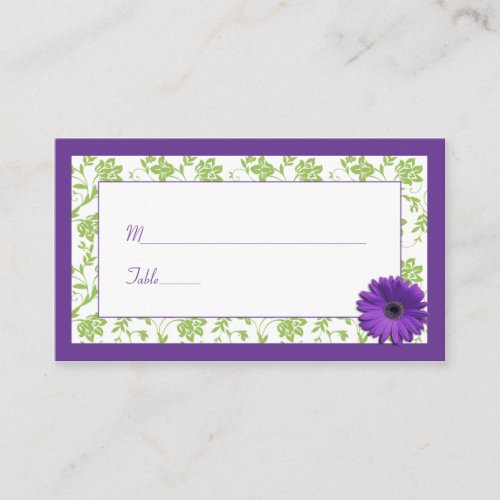 Purple Daisy Green Damask Wedding Place Cards Business Cards