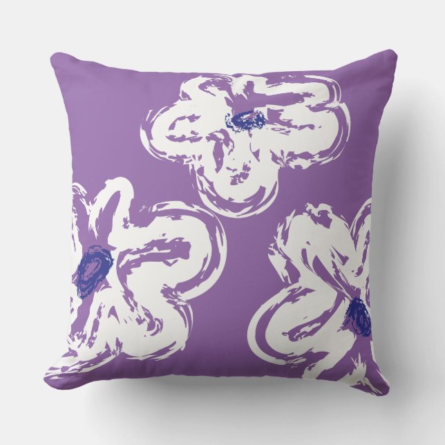 Purple DAISY HANDRAWN DESIGN Retro Throw Pillow (Front)