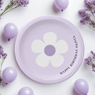 Purple Daisy Happy Birthday Party Paper Plates