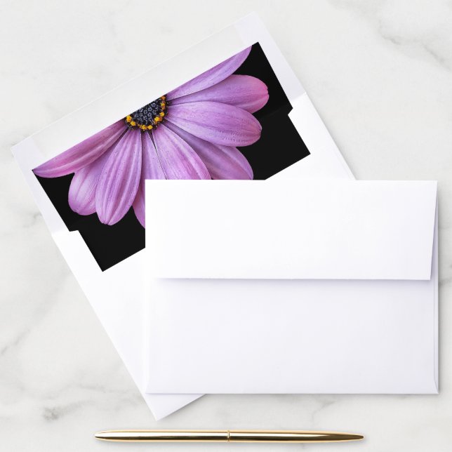 Purple Daisy on Black Envelope Liners (Desk)