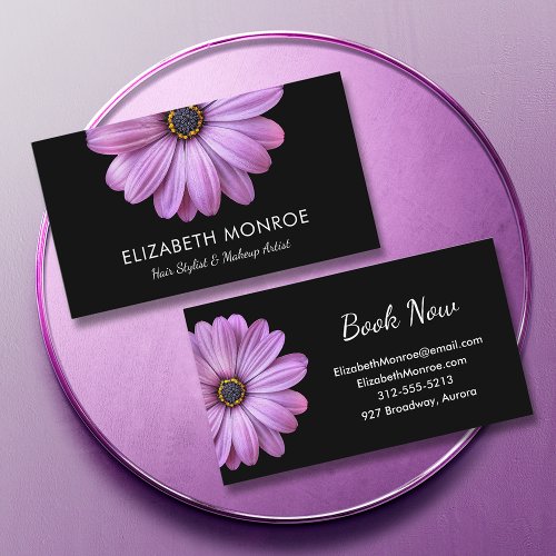 Purple Daisy on Black Hair Stylist Makeup Salon Business Card