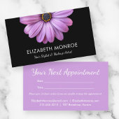 Purple Daisy on Black Salon Hair Stylist Appointment Card