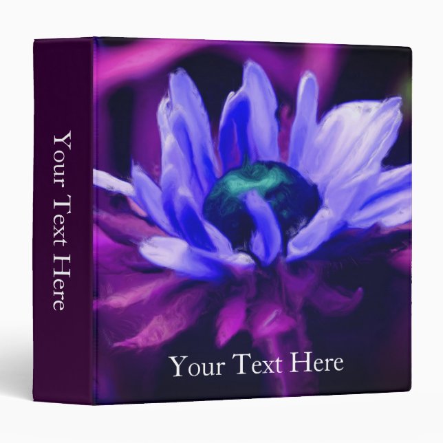 Purple Daisy Painting Floral Art Personalized 3 Ring Binder (Front/Spine)