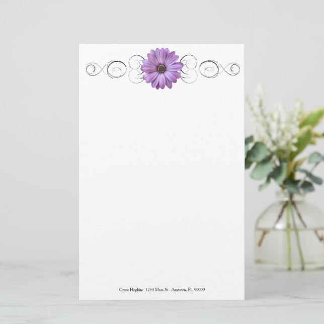 Purple Daisy Personalized Stationery (Standing Front)