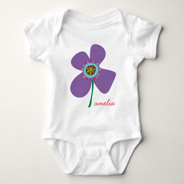 Purple Daisy Pop Whimsical & Cute Summer Flower Baby Bodysuit (Front)