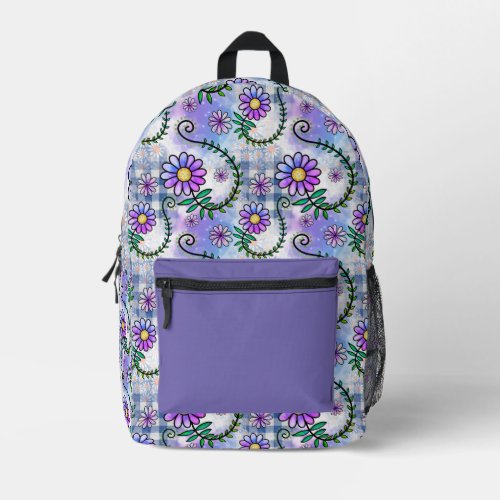 Purple Daisy Printed Backpack