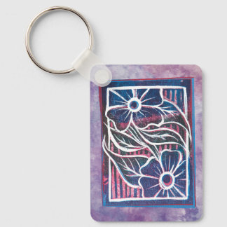 Purple Daisy Printmaking Carving Artistic green    Keychain