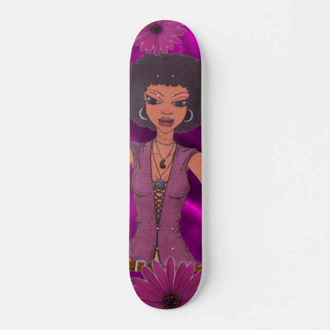 Purple Daisy Retro Girl Skateboard Deck (Front)