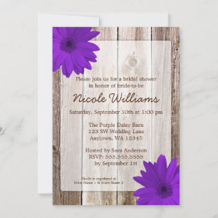 Purple Daisy Rustic Barn Wood Bridal Shower Invitation