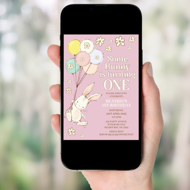 Purple Daisy Some Bunny Turning One 1st Birthday Invitation (Front Digital)