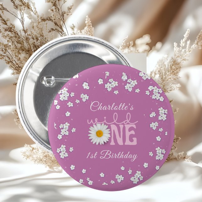 Purple Daisy Wild One 1st Birthday  Button (Creator Uploaded)