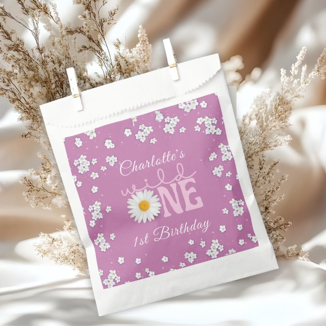 Purple Daisy Wild One 1st Birthday  Favor Bag (Creator Uploaded)