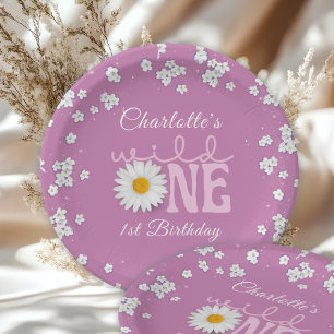 Purple Daisy Wild One 1st Birthday  Paper Plates
