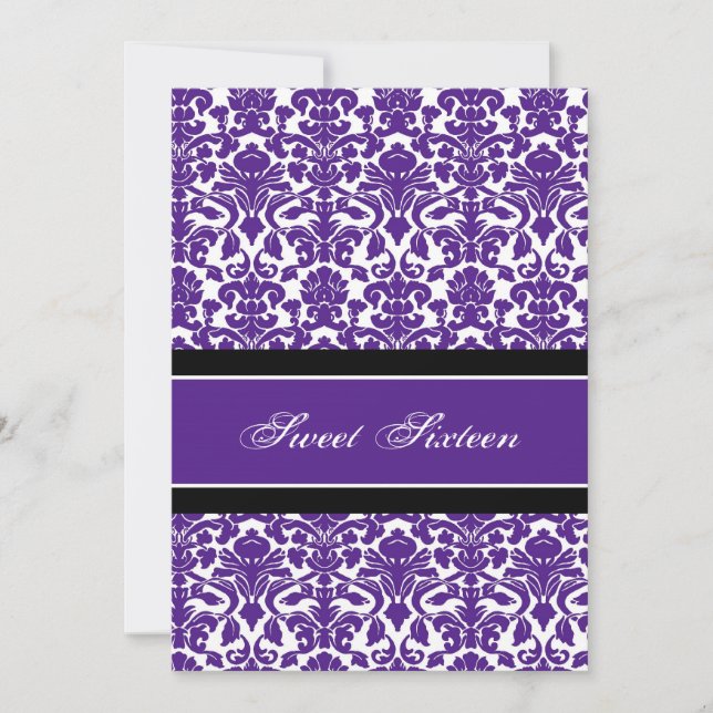 Purple Damask 16th Birthday Party Invitations (Front)
