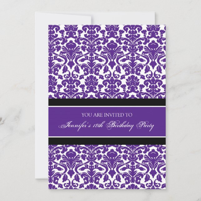 Purple Damask 18th Birthday Party Invitations (Front)