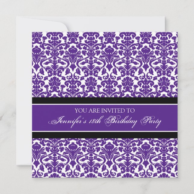 Purple Damask 18th Birthday Party Invitations (Front)