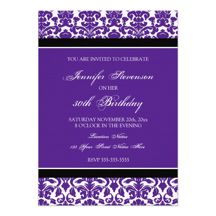 Purple Damask 30th Birthday Party Invitations