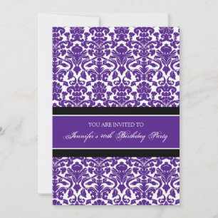 Purple Damask 40th Birthday Party Invitations