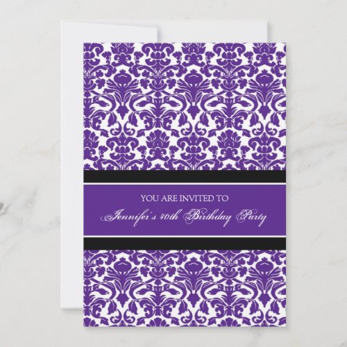 Purple Damask 40th Birthday Party Invitations