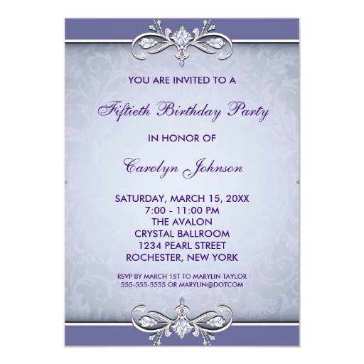 Purple Damask 50th Birthday Party Invitation | Zazzle