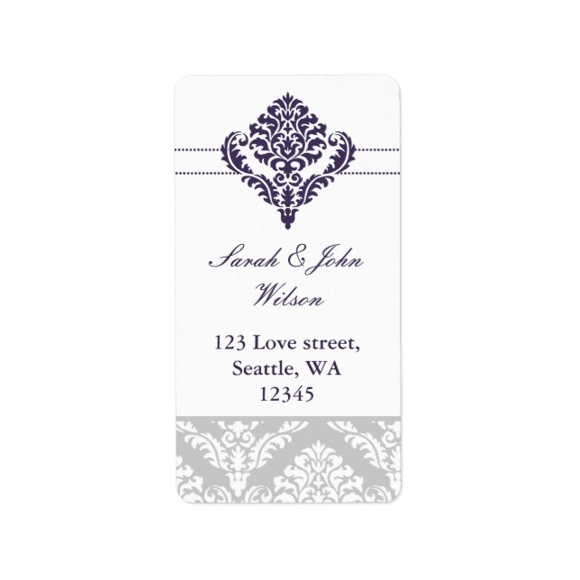 purple damask address labels (Front)