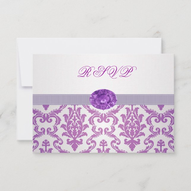 Purple Damask, amethyst picture RSVP Invitation (Front)