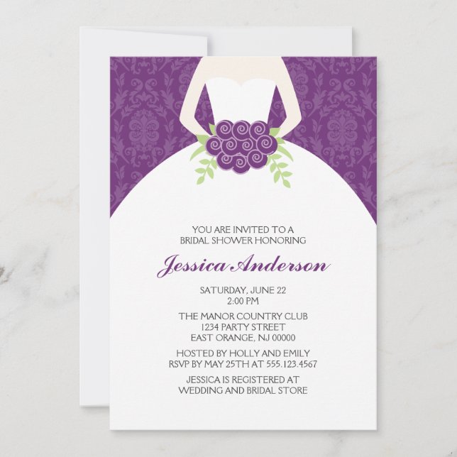 Purple Damask and Floral Bridal Shower Invitation (Front)