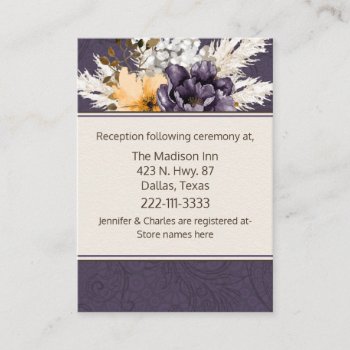 Purple Damask And Ivory Fall Wedding Enclosure Card by Myweddingday at Zazzle