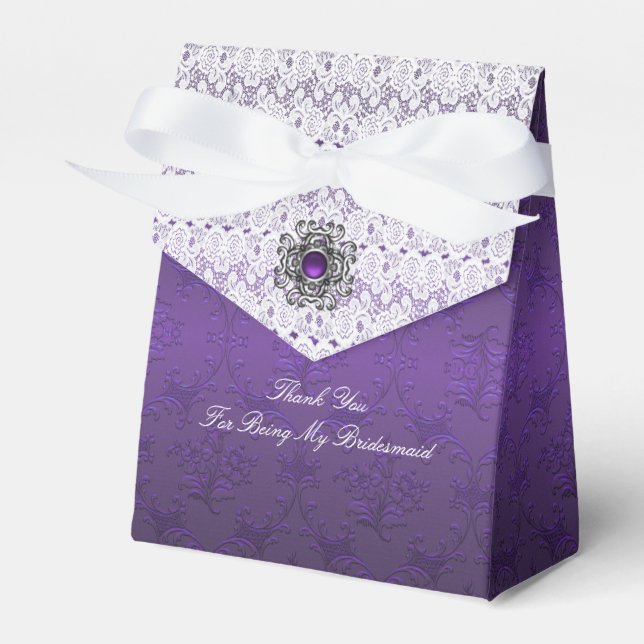 Purple Damask and lace Wedding Favor Gift Box (Front Side)