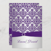 Purple Damask and Silver Wedding Invitation (Front/Back)